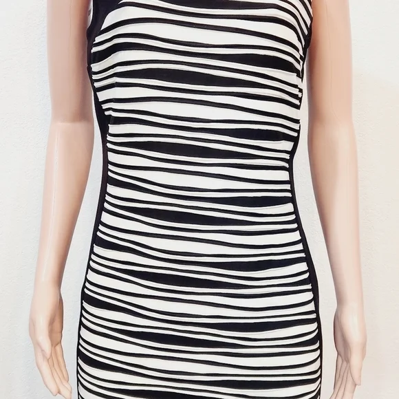BALI Textured Striped Wave Colorblock Asymmetrical Shoulder Dress Size L - Picture 5 of 14
